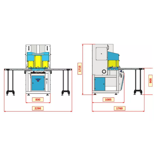 Yilmaz VK 420 - Двухголовая пила с верхней подачей пильных дисков для V образной резки